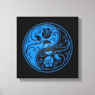 Blaue und schwarze Yin Yang Rosen Leinwanddruck