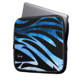 Blaue und schwarze Zebrastreifen Laptopschutzhülle (Vorderseite Links)