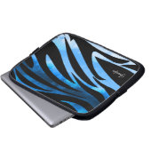 Blaue und schwarze Zebrastreifen Laptopschutzhülle (Vorne Knopf)