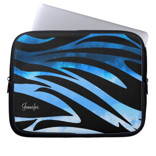 Blaue und schwarze Zebrastreifen Laptopschutzhülle (Vorderseite)