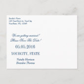 Blaue und silber Save the Date Postkarten (Rückseite)