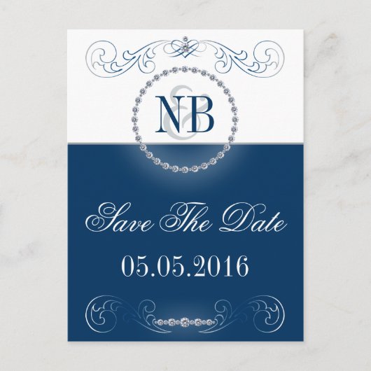 Blaue und silber Save the Date Postkarten (Vorderseite)