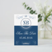 Blaue und silber Save the Date Postkarten (Stehend Vorderseite)
