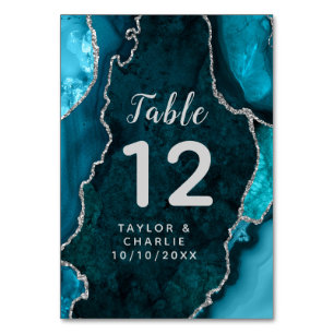 Blaue und silberne Achat-Marmor-Hochzeit Tischnummer