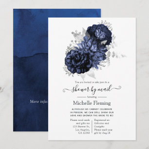 Blaue und silberne Blumen-Shower per Post Einladung