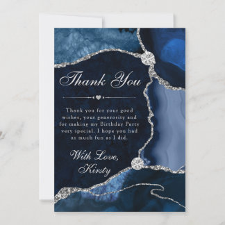 Blaue und silberne falsche Glitter-Achat-Geburtsta Dankeskarte