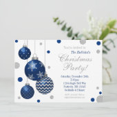 Blaue und silberne Flitter-WeihnachtsParty Einladung (Stehend Vorderseite)
