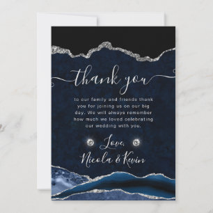Blaue und silberne Glitter-Achat-Hochzeit Dankeskarte