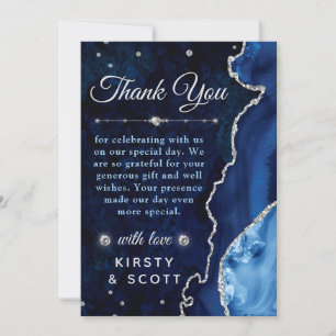 Blaue und silberne Glitter-Achat- und Marmor-Hochz Dankeskarte