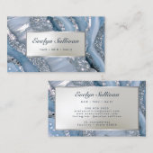 blaue und silberne Glitzer-Marmorkarte Visitenkarte (Vorne/Hinten)