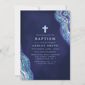 Blaue und Silberne Glitzer Wave Water Taufe Einladung (Vorderseite)