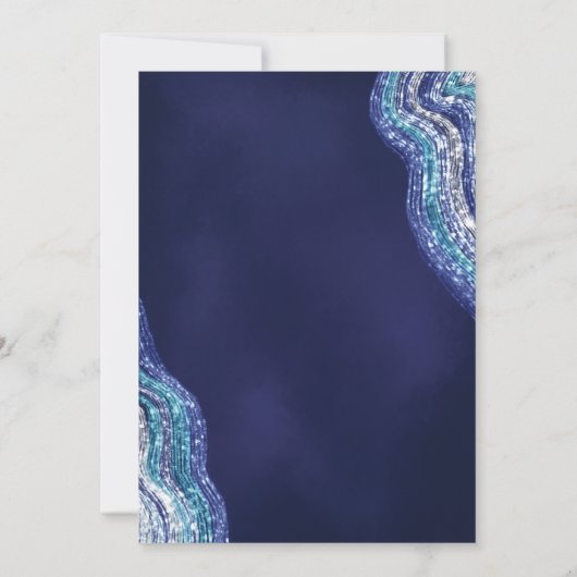 Blaue und Silberne Glitzer Wave Water Taufe Einladung (Rückseite)