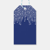 Blaue und silberne Lichterkette Frohes Chanukka Geschenkanhänger (Rückseite)