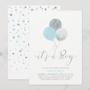 Blaue und silberne Luftballons   Baby Shower - It' Einladung