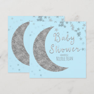 Blaue und silberne Mond- und Sternen-Baby-Einladun Einladung