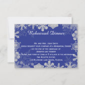 Blaue und silberne Schneeflocke-Hochzeits-Probe Einladung (Vorderseite)