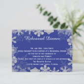 Blaue und silberne Schneeflocke-Hochzeits-Probe Einladung (Stehend Vorderseite)