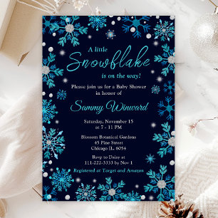 Blaue und silberne Schneeflocken Winter-Baby-Party Einladung