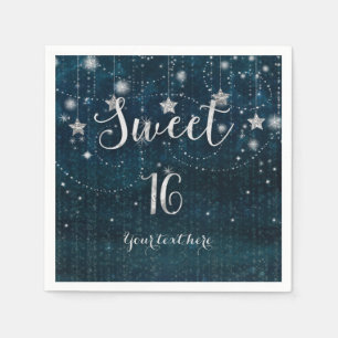 Blaue und silberne sternenklar himmlische Sweet 16 Serviette