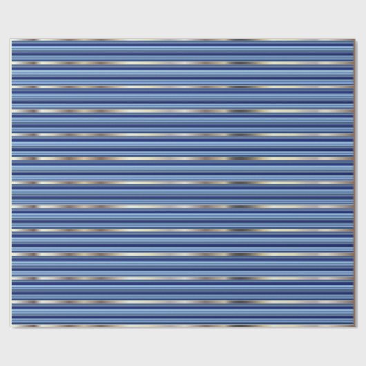 Blaue und silberne Streifen Geschenkpapier (Flach)
