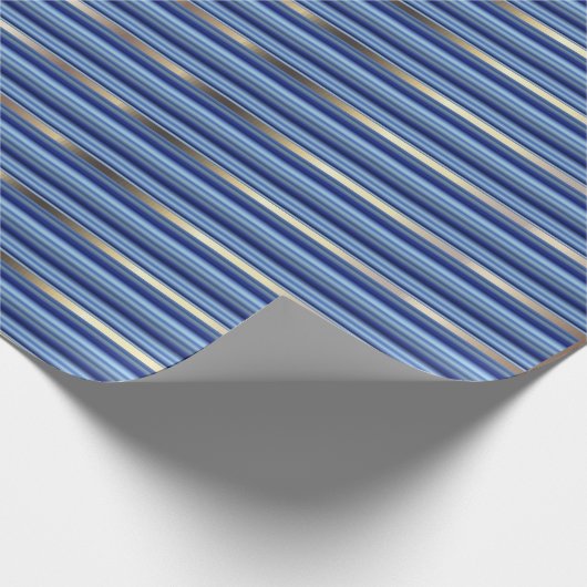 Blaue und silberne Streifen Geschenkpapier (Ecke)