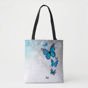 Blaue und silberne Wasserfarb-Schmetterlinge Tasche