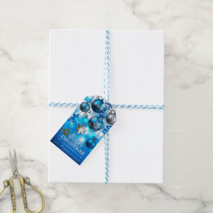 Blaue und silberne Weihnachtskugeln, Zuckerstange, Geschenkanhänger