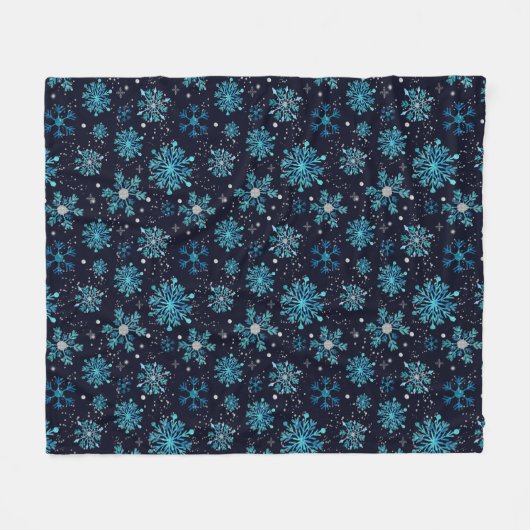 Blaue und Silberne Winterschneeflocken Fleecedecke (Vorderseite (Horizontal))