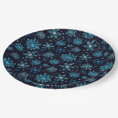 Blaue und Silberne Winterschneeflocken Pappteller (Schrägansicht)