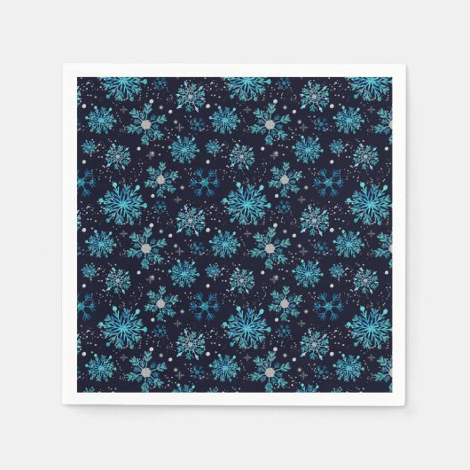 Blaue und Silberne Winterschneeflocken Serviette (Vorderseite)