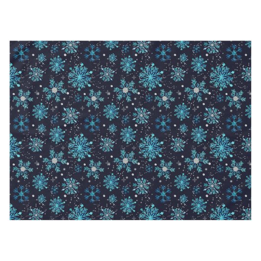 Blaue und Silberne Winterschneeflocken Tischdecke (Vorderseite (Horizontal))