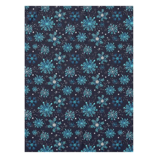 Blaue und Silberne Winterschneeflocken Tischdecke (Vorderseite)