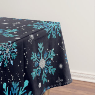 Blaue und silberne Winterschneeflocken Tischdecke
