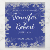 Blaue und Silberschneeflocke Hochzeitsweinmarke Weinetikett (Einzelnes Label)