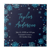 Blaue und Silberschneeflocken Geburtsstunde Fliese (Vorderseite)