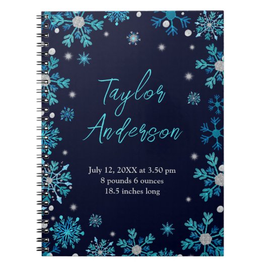 Blaue und Silberschneeflocken Geburtsstunde Notizblock (Vorderseite)