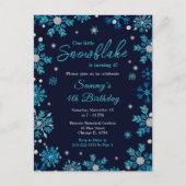 Blaue und Silberschneeflocken Geburtstagsparty Postkarte (Vorderseite)