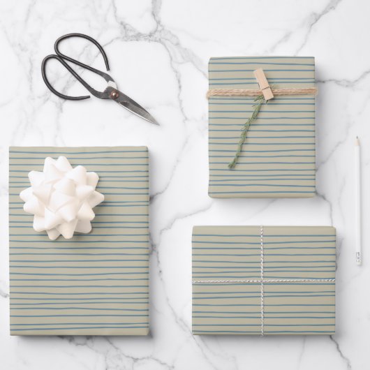Blaue und Taupe Abstrakte Lines Muster Geschenkpapier Set (Vorderseite)