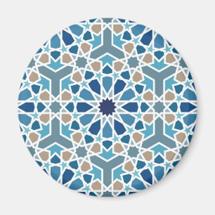 Blaue und Taupe marokkanische geometrische Mosaikm Magnet