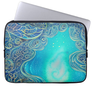 Blaue und Türkis abstrakte Kunst Laptopschutzhülle
