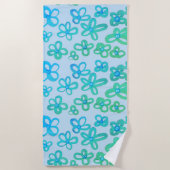 Blaue und Türkisblaue Blumen Strandtuch (Vorderseite)