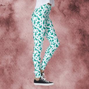 Blaue und Türkisblaue Paisley-Muster-Blumenprint Leggings