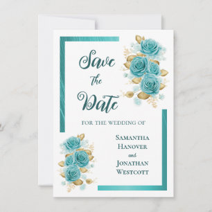 Blaue und Türkise Rosen Elegante Save The Date-Kar Date