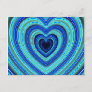 Blaue und türkisfarbene neonfarbene Herzen Postkarte