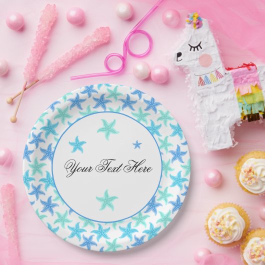 Blaue und türkisfarbene Starfish Pappteller (Party)