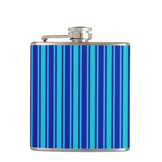 Blaue und türkisfarbene Streifen Flachmann (Vorderseite)