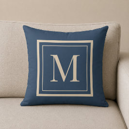 Blaue und Vanille-Rahmen-Monogramm-Wurfkissen Kissen