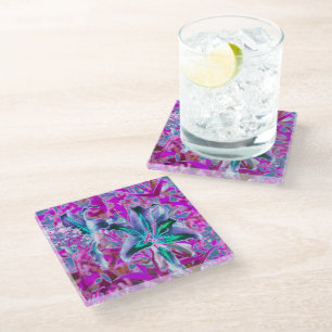 Blaue und violette abstrakte orientalische Lilienb Glasuntersetzer