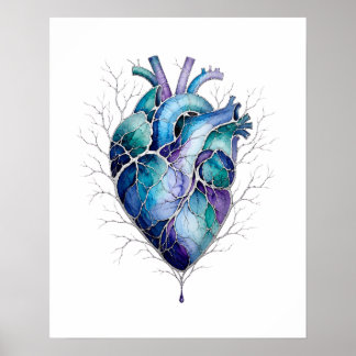 Blaue und violette anatomische Herz-Wandkunst Poster