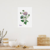 Blaue und violette Aquarell-Botanik-Aster Poster (Küche)